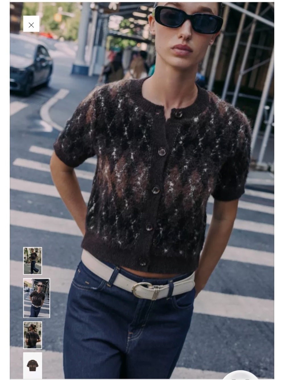 Zara Brown Mélange Short-Sleeve Cardigan